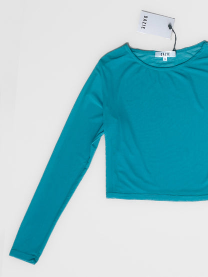 Mesh "All Mine Long Sleeve Top" in Aqua Blue