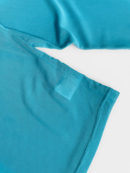 Mesh "All Mine Long Sleeve Top" in Aqua Blue