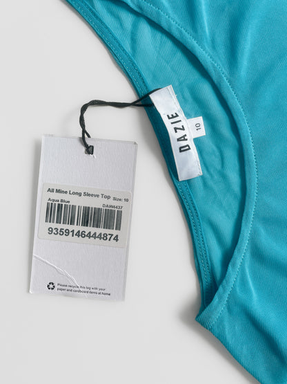 Mesh "All Mine Long Sleeve Top" in Aqua Blue