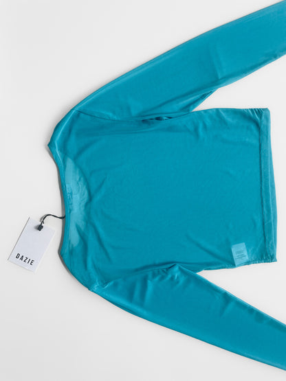 Mesh "All Mine Long Sleeve Top" in Aqua Blue