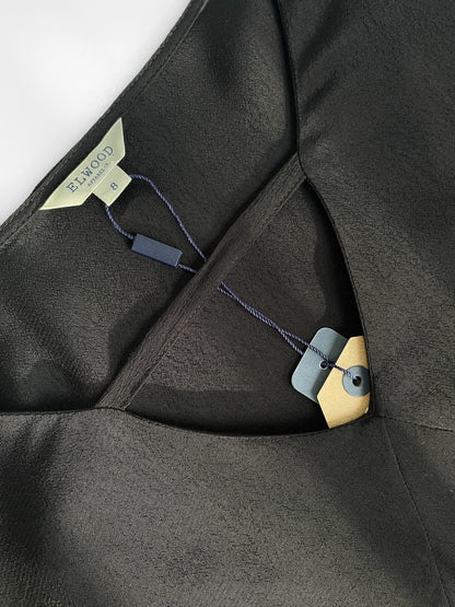 Bell Sleeve V Neck Cutout Silky Crepe Top in Black