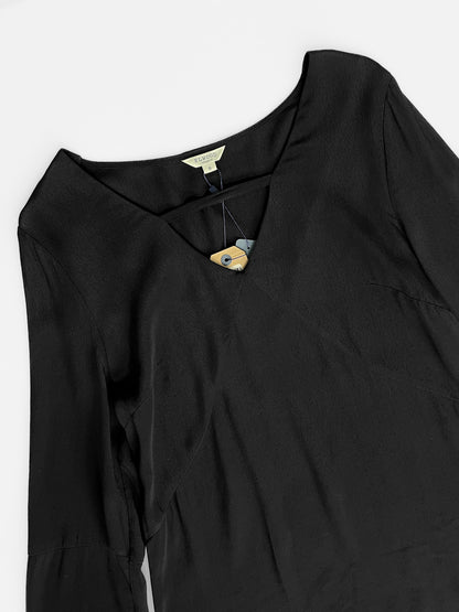 Bell Sleeve V Neck Cutout Silky Crepe Top in Black