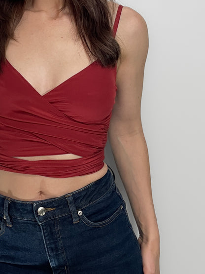 Rust Red Silky Wrap Around Tie Up Cami Top