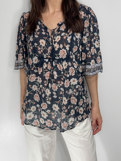 Jacobean Floral Cotton & Linen Blouse