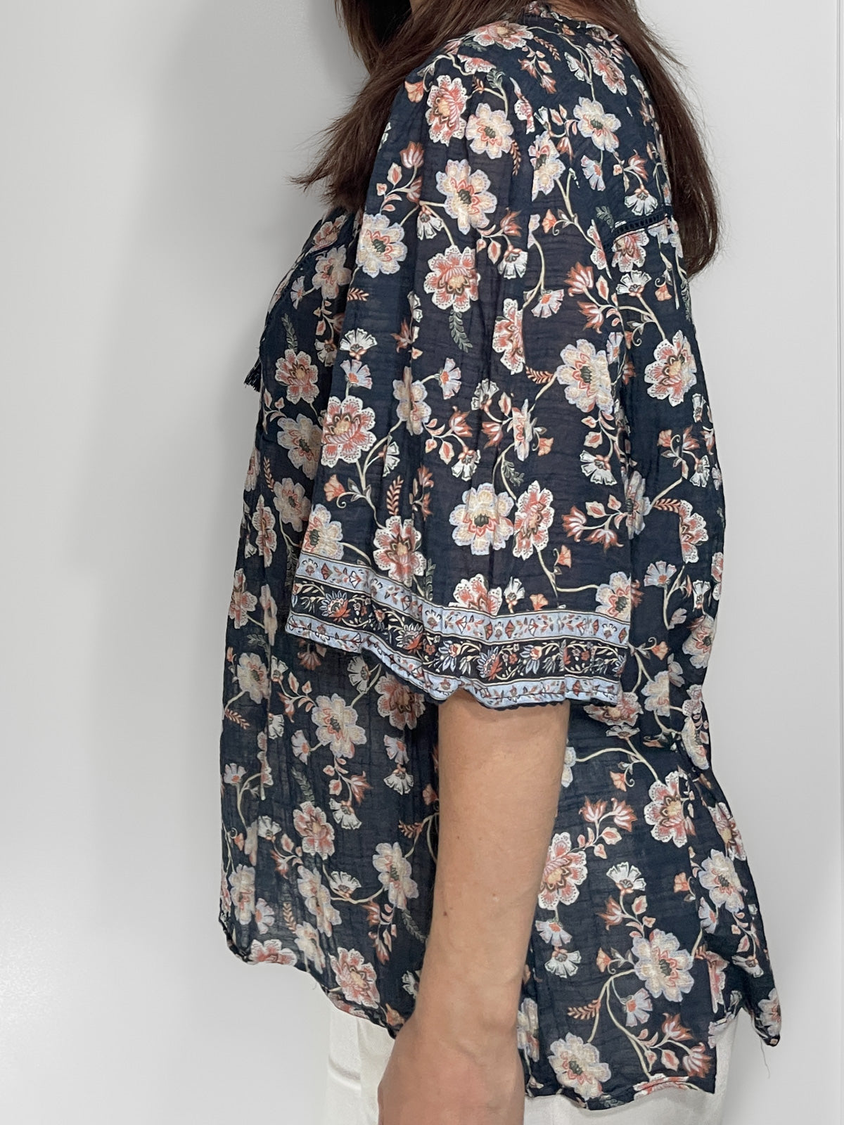 Jacobean Floral Cotton & Linen Blouse