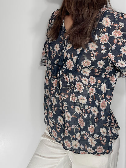 Jacobean Floral Cotton & Linen Blouse