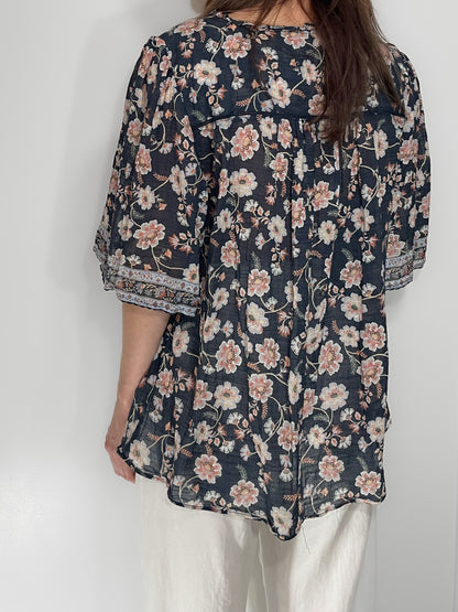 Jacobean Floral Cotton & Linen Blouse
