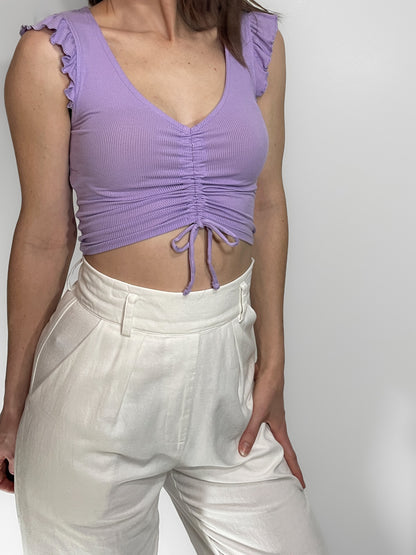 Lilac Drawstring Front Flutter Sleeve Baby Tee