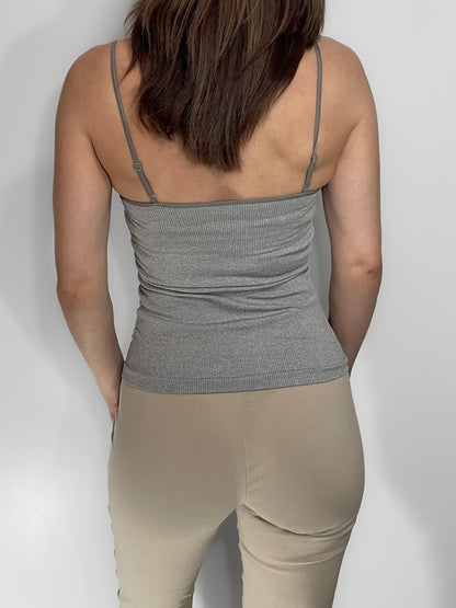 Grey Ribbed Singlet Top with Built in Bra