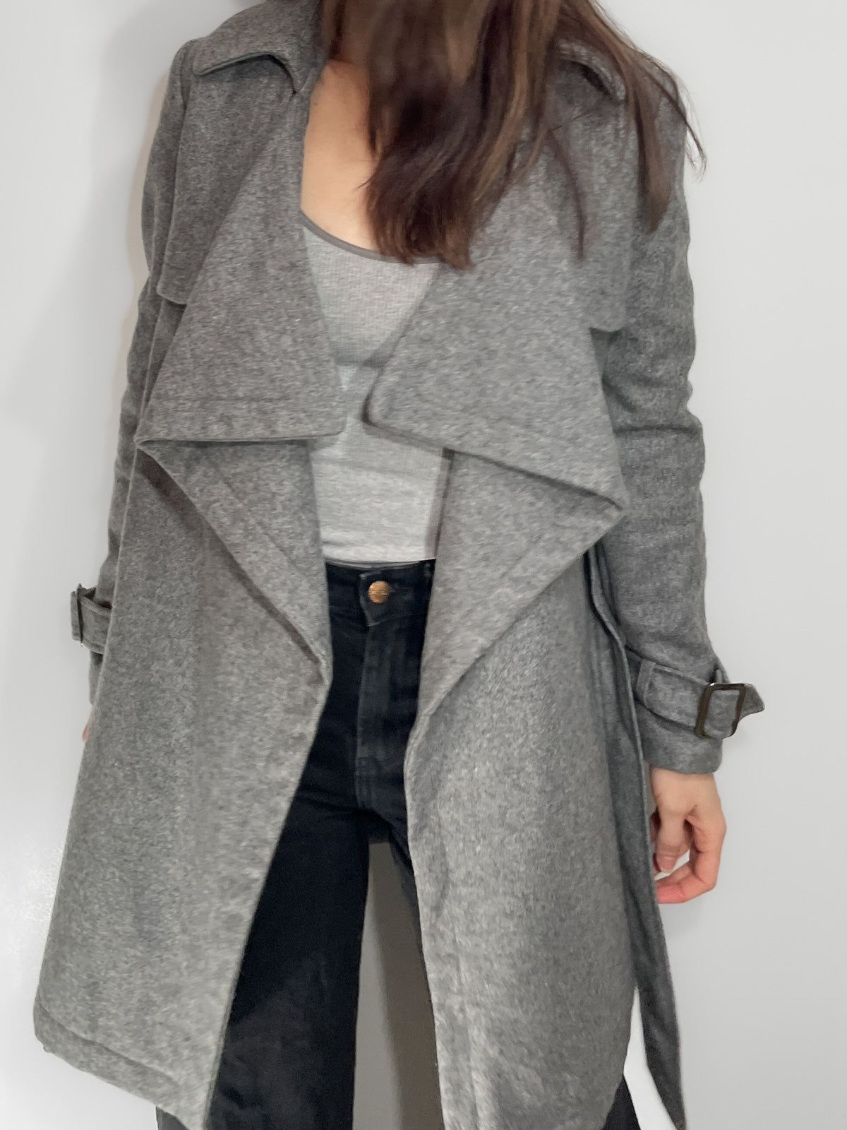Woollen Trench Coat in Grey