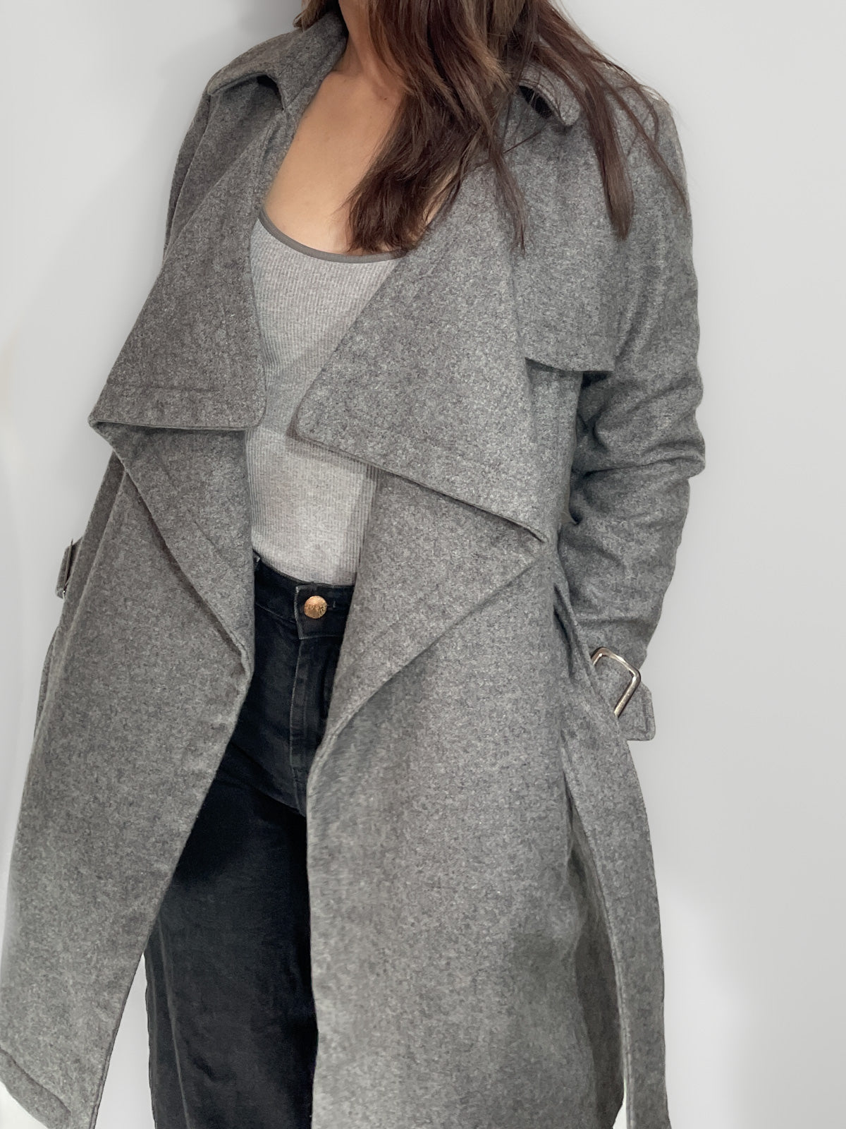 Woollen Trench Coat in Grey