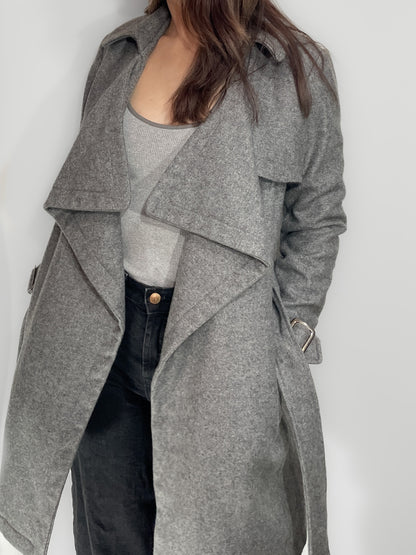 Woollen Trench Coat in Grey