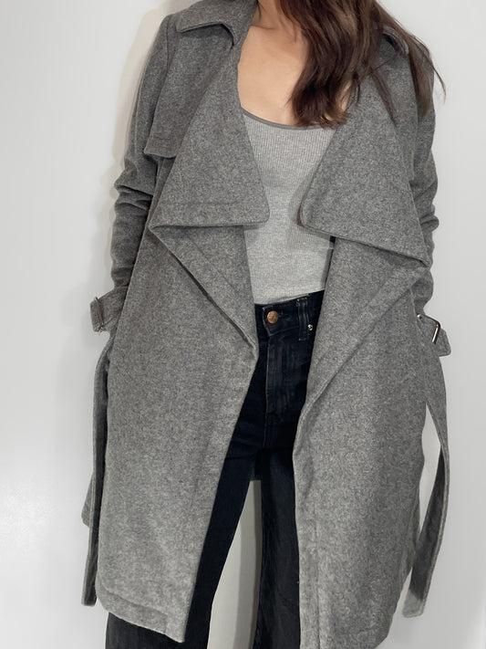 Woollen Trench Coat in Grey