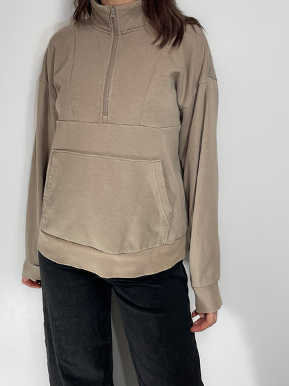 Taupe Funnel Neck Quarter Zip Jumper