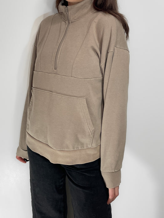 Taupe Funnel Neck Quarter Zip Jumper