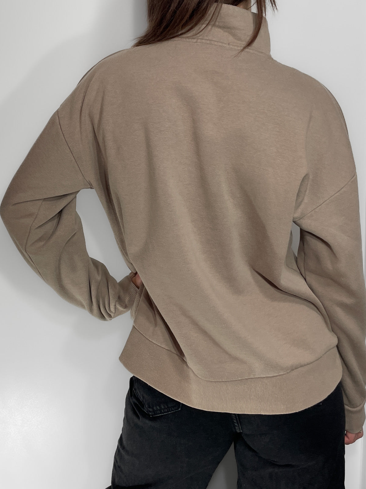 Taupe Funnel Neck Quarter Zip Jumper