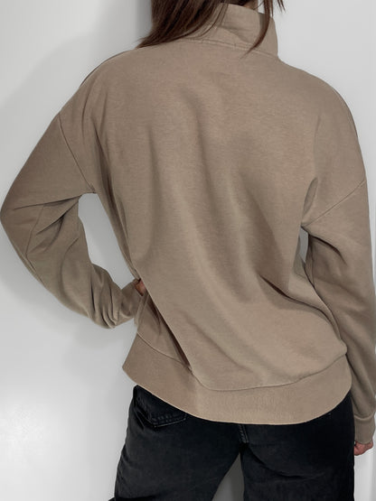 Taupe Funnel Neck Quarter Zip Jumper