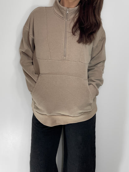 Taupe Funnel Neck Quarter Zip Jumper