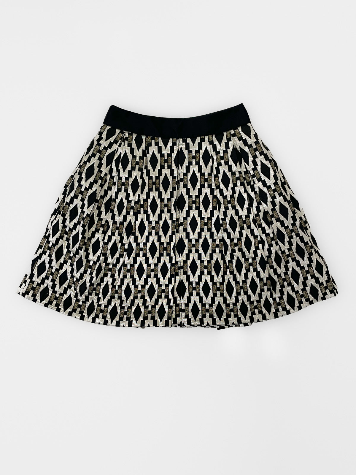 Black and Gold Jacquard Box Pleat Skirt
