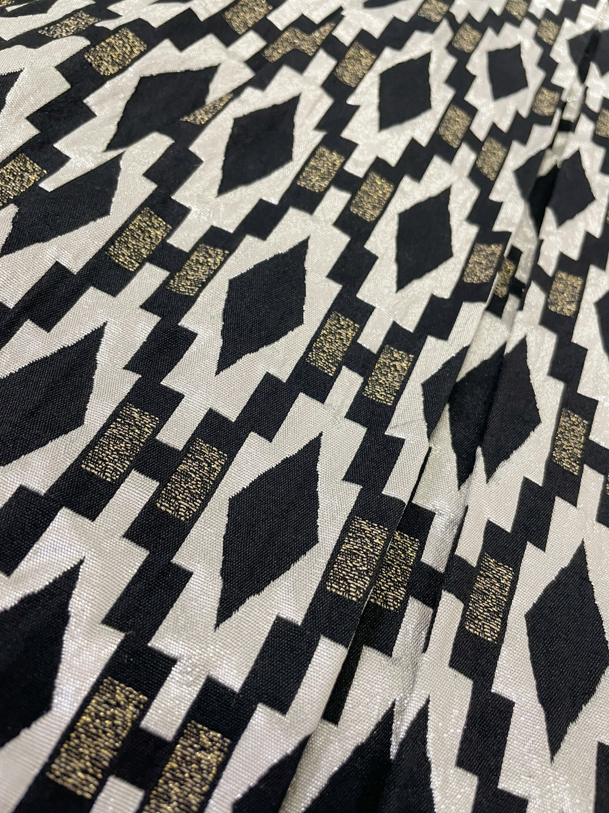 Black and Gold Jacquard Box Pleat Skirt