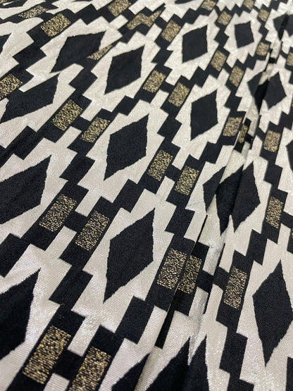 Black and Gold Jacquard Box Pleat Skirt