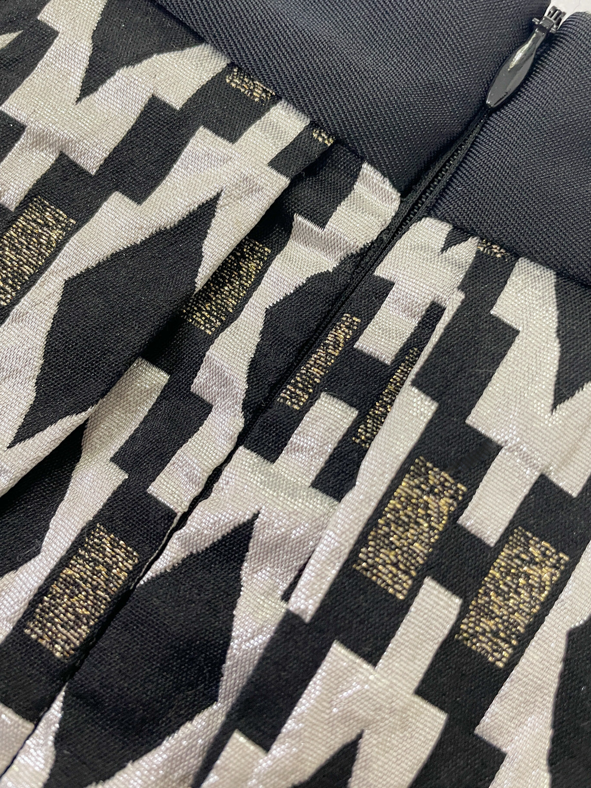 Black and Gold Jacquard Box Pleat Skirt
