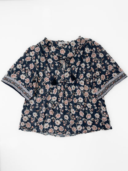 Jacobean Floral Cotton & Linen Blouse