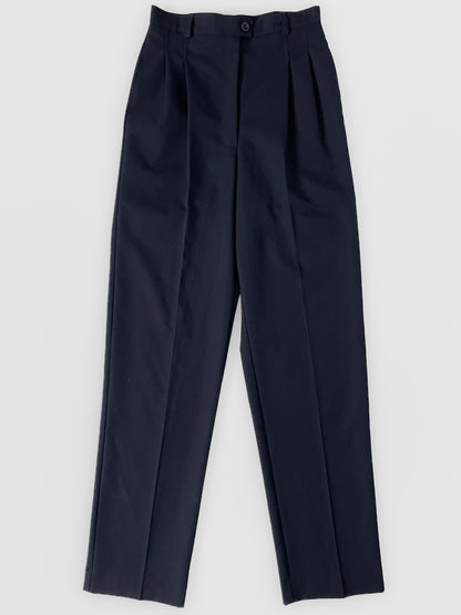 Wool Blend High Waist Suit Trousers in Dark Navy