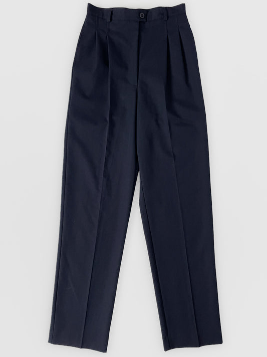 Wool Blend High Waist Suit Trousers in Dark Navy