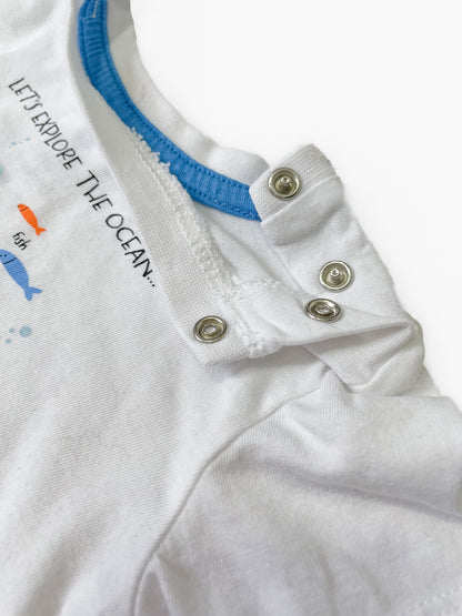 "Let's Explore the Ocean" White Printed Cotton Tee