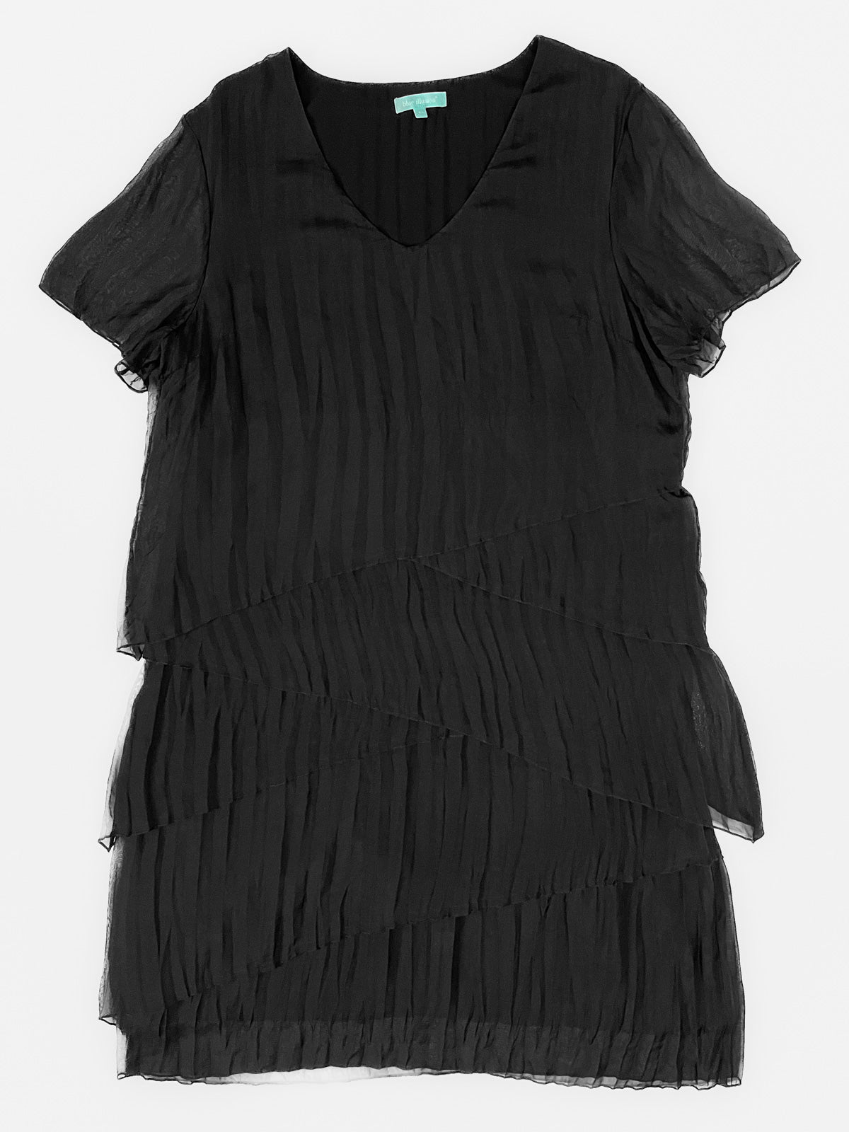 Silk Pleat Layered Midi Dress in Black