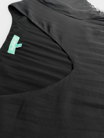 Silk Pleat Layered Midi Dress in Black