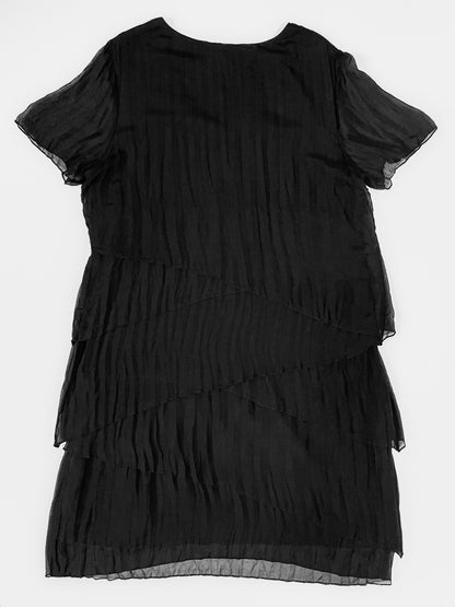 Silk Pleat Layered Midi Dress in Black