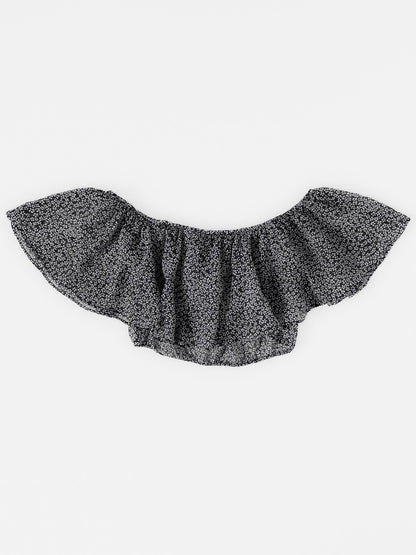 Black Ditsy Floral Chiffon Ruffle On/Off Shoulder Crop Blouse