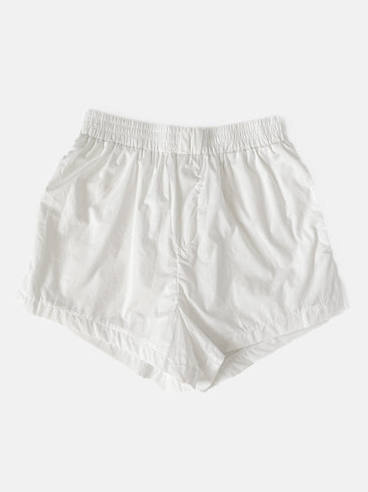 White Cotton Poplin Boxer Style Shorts