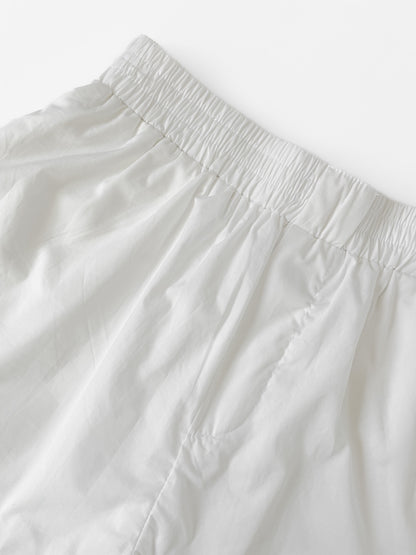 White Cotton Poplin Boxer Style Shorts