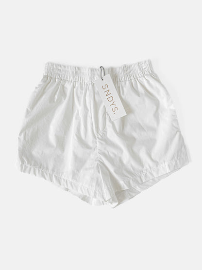 White Cotton Poplin Boxer Style Shorts