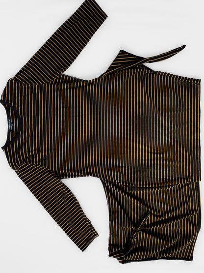 Black & Tan Stripe Wrap Dress