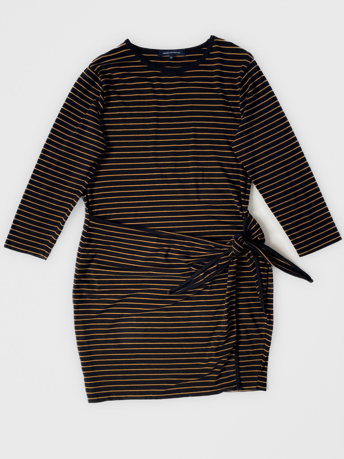 Black & Tan Stripe Wrap Dress