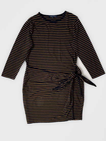 Black & Tan Stripe Wrap Dress