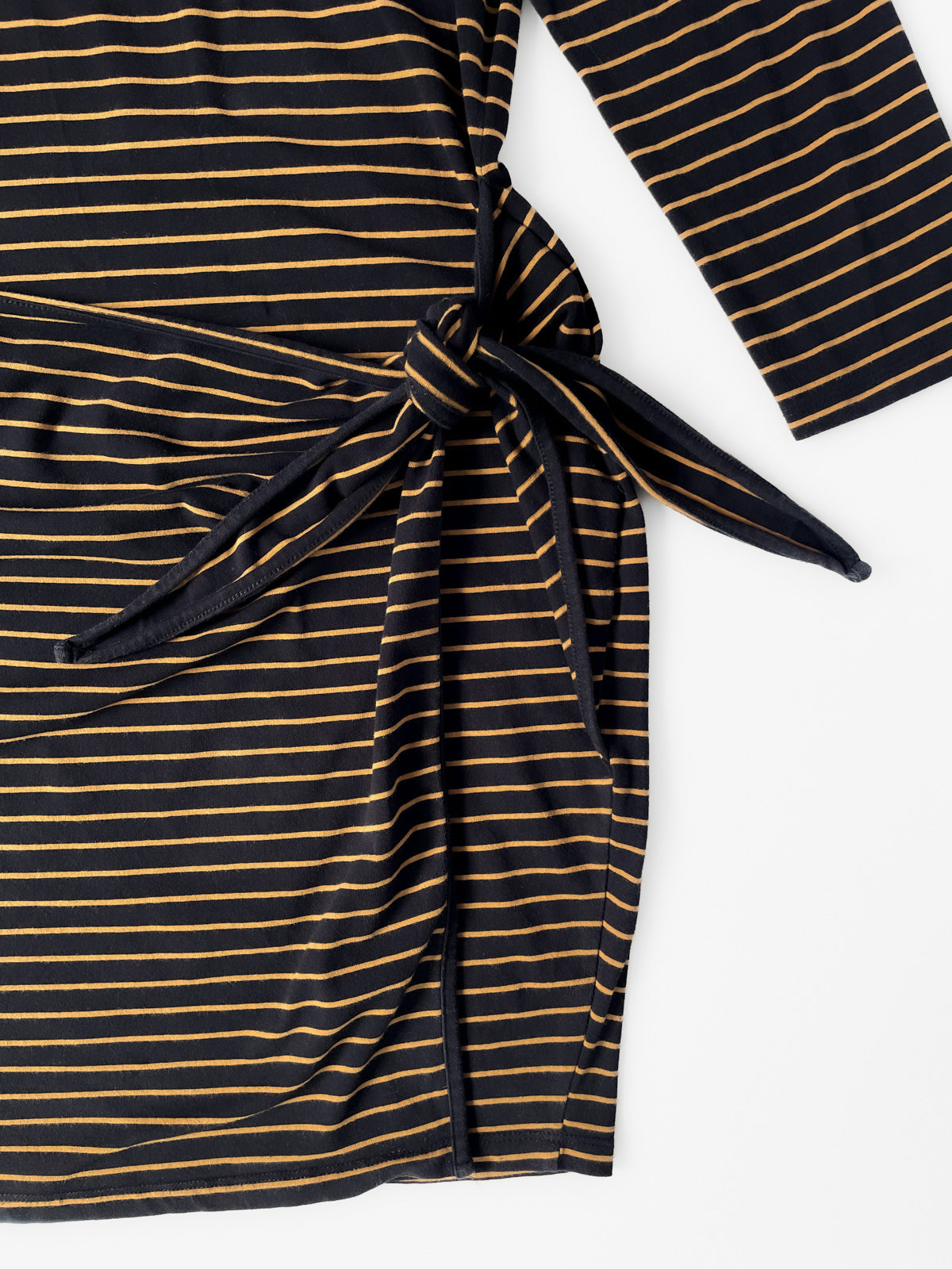 Black & Tan Stripe Wrap Dress