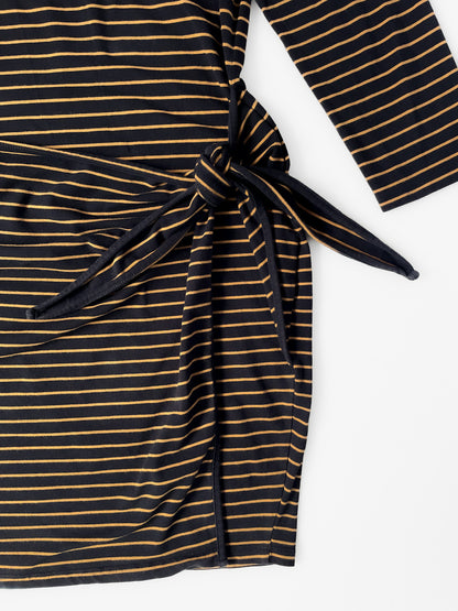 Black & Tan Stripe Wrap Dress