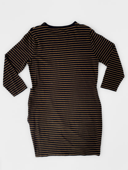 Black & Tan Stripe Wrap Dress