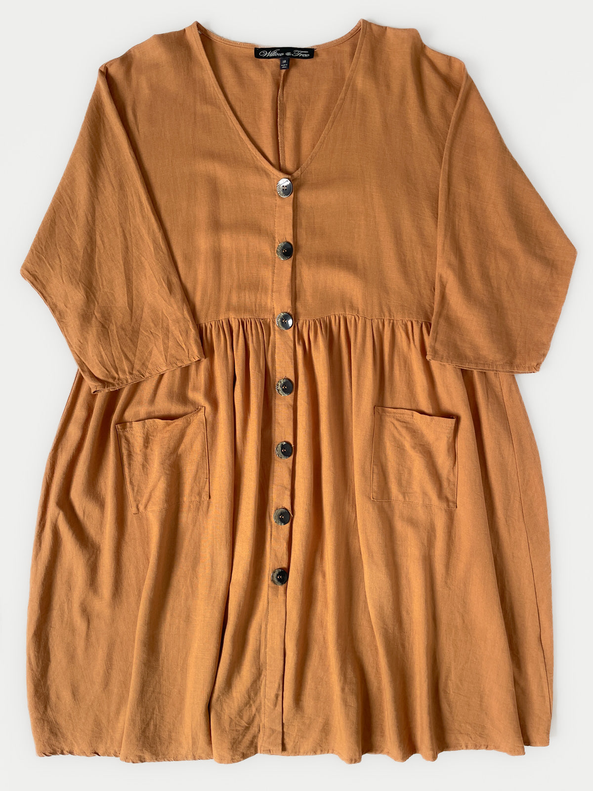 Rust Linen Blend Button Up Dress