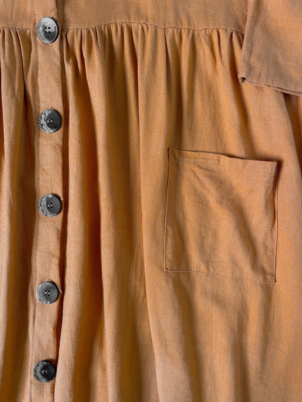 Rust Linen Blend Button Up Dress