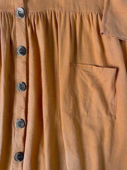 Rust Linen Blend Button Up Dress