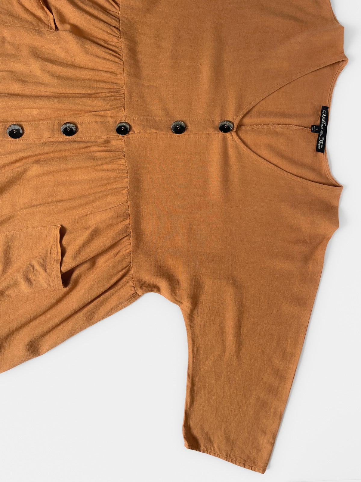 Rust Linen Blend Button Up Dress