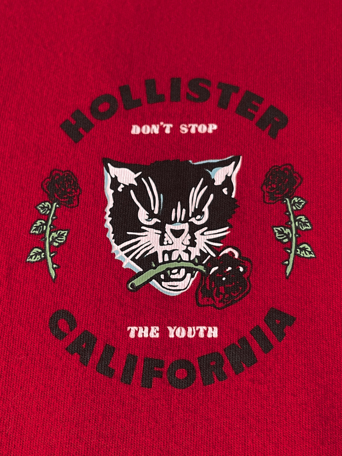 "Don't Stop the Youth" Red Rose Black Cat Long Sleeve Tee