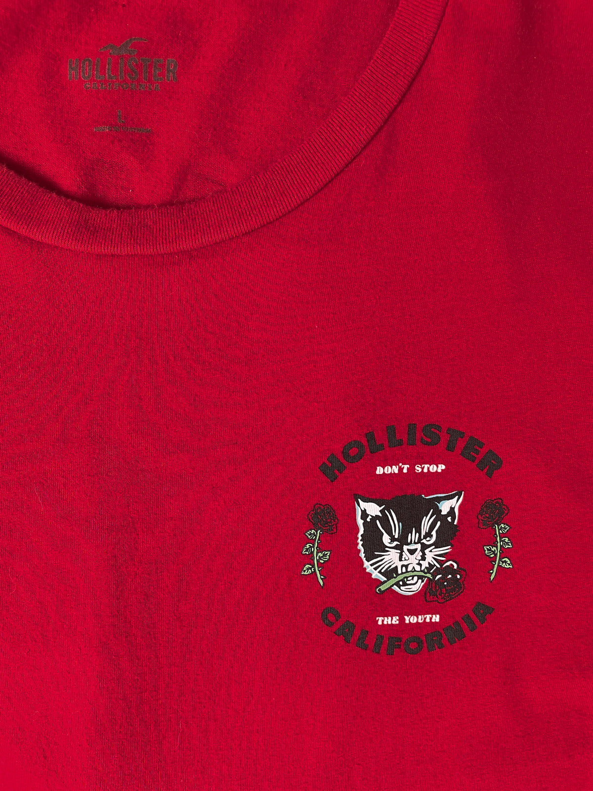 "Don't Stop the Youth" Red Rose Black Cat Long Sleeve Tee