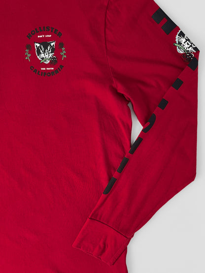 "Don't Stop the Youth" Red Rose Black Cat Long Sleeve Tee